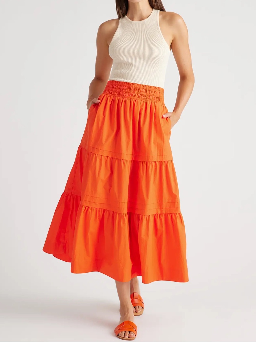 Quince 100% Organic Cotton Poplin Tiered Maxi Skirt